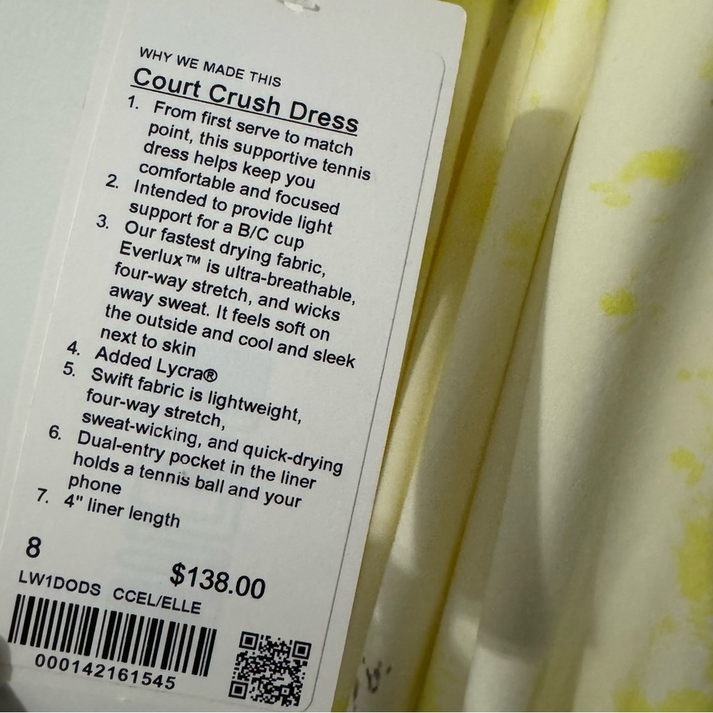 ❤️ SOLD Lululemon Court Crush Dress - Cross Court Wash Electric Lemon Size 8 - Picture 9 of 9